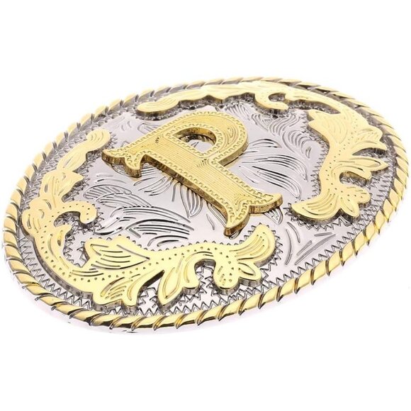 Men's Western Belt Buckle Initial Letter P Cowboy Rodeo Gold Large Belt Buckle - Picture 4 of 5